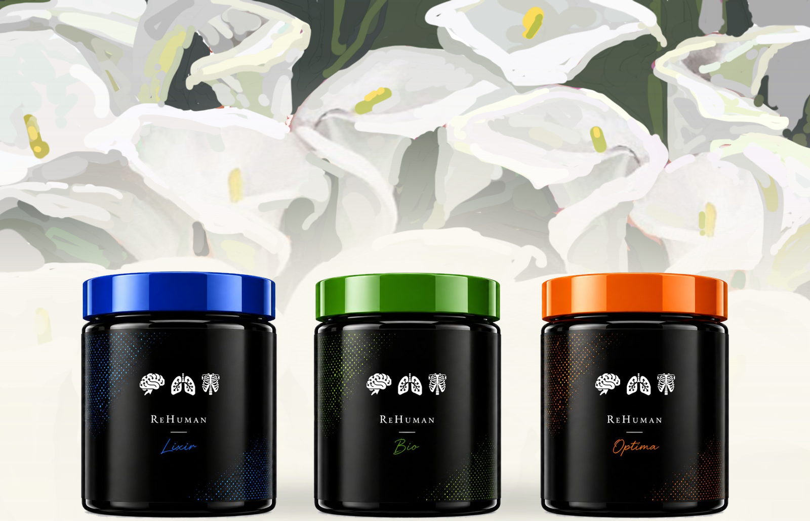 ReHuman System jars with painted calla lilies